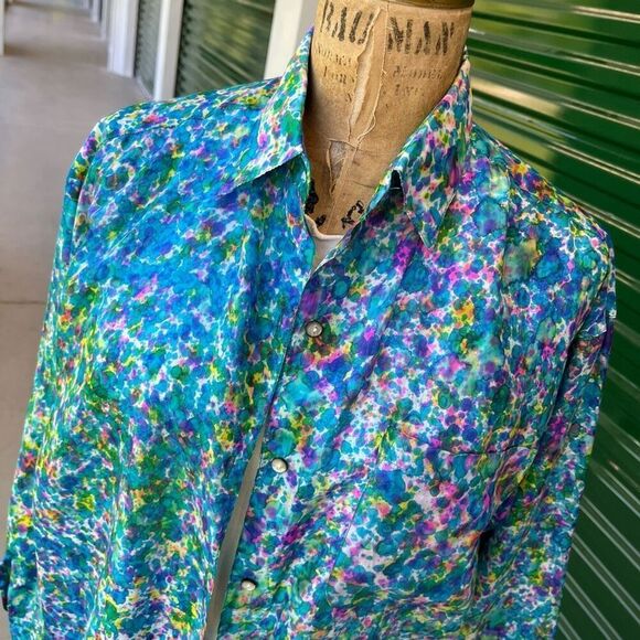 Vintage 1980s 1990s 100% Silk Sheer Splatter Dyed Oversized Blouse - M - Picture 7 of 10